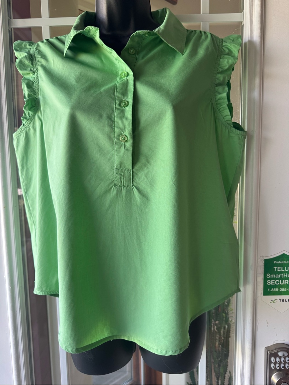 LOFT Sleeveless Ruffle Trim Button-Front Top - Green